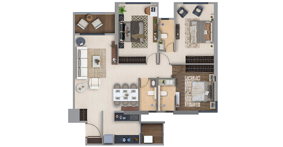 Seasons Kalyan West 3 BHK Floor Plan Seasons Kalyan West 3 BHK Floor Plan